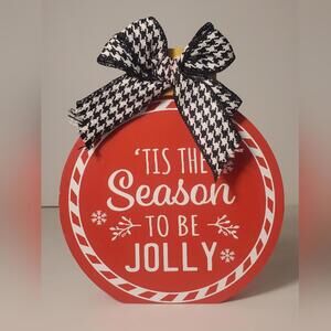 Christmas Wooden "Tis The Season To Be Jolly" Plaque Holiday Home Decor
